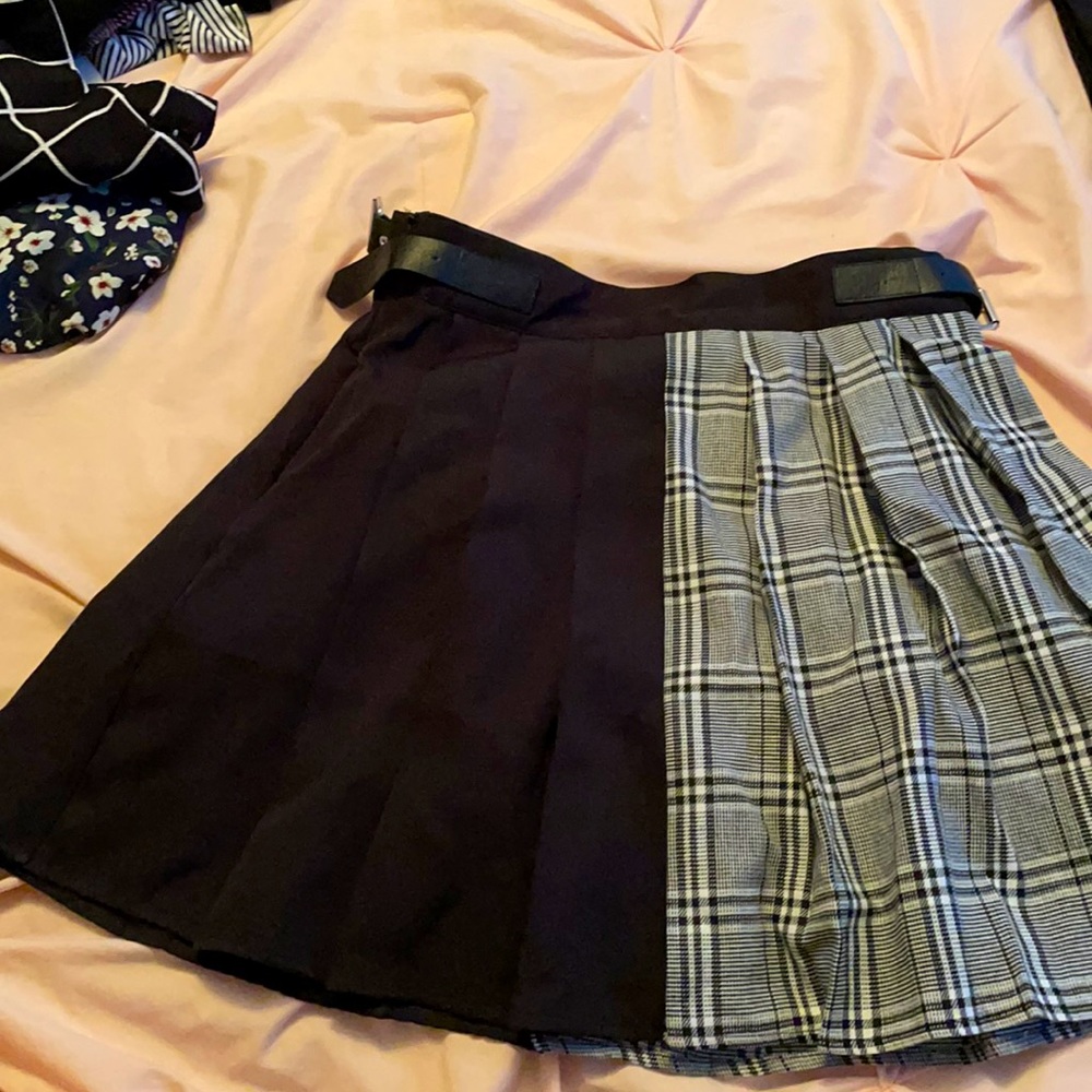 Black and grey plaid skirt. High waisted